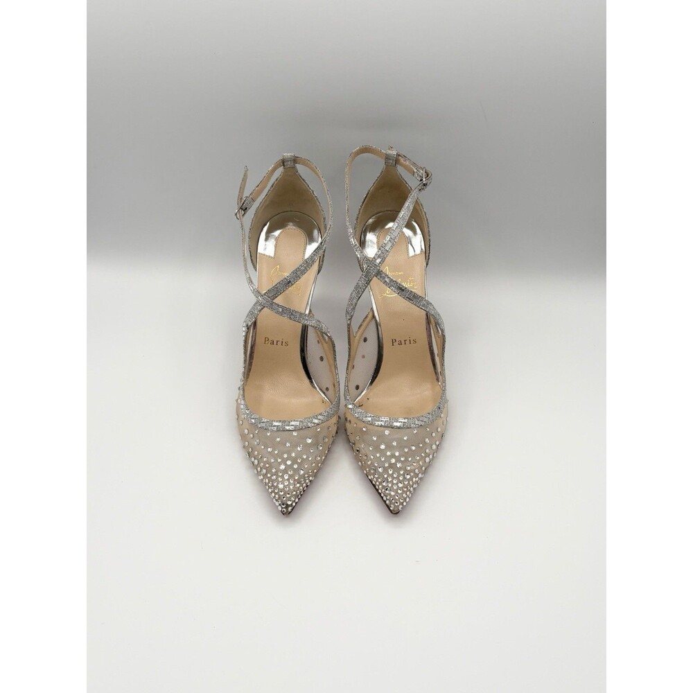 Christian Louboutin Silver Rhinestone Twistissima Strass Pumps Mesh Size EU 39.5